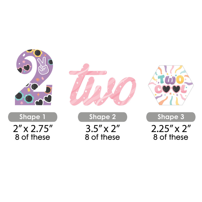 Two Cool - Girl - DIY Shaped Pastel 2nd Birthday Party Cut-Outs - 24 Count