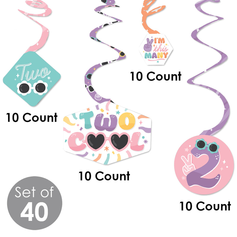 Two Cool - Girl - Pastel 2nd Birthday Party Hanging Decor - Party Decoration Swirls - Set of 40