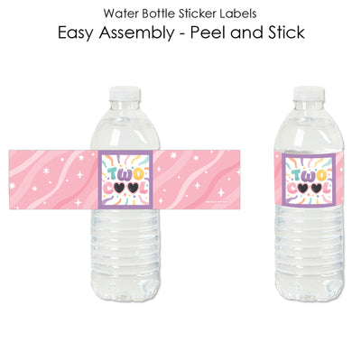 Two Cool - Girl - Pastel 2nd Birthday Party Water Bottle Sticker Labels - Set of 20