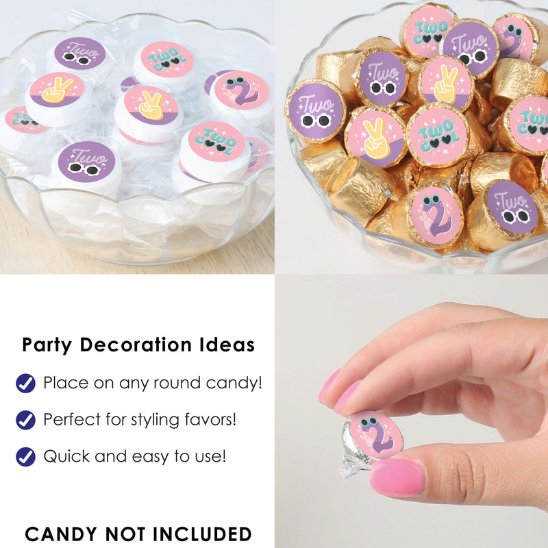 Two Cool - Girl - Pastel 2nd Birthday Party Small Round Candy Stickers - Party Favor Labels - 324 Count