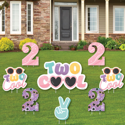 Two Cool - Girl - Yard Sign and Outdoor Lawn Decorations - Pastel 2nd Birthday Party Yard Signs - Set of 8