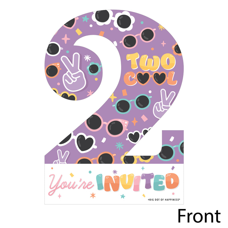 Two Cool - Girl - Shaped Fill-In Invitations - Pastel 2nd Birthday Party Invitation Cards with Envelopes - Set of 12