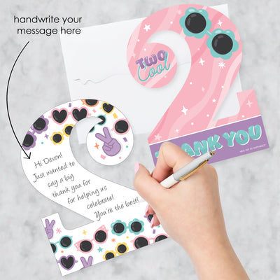 Two Cool - Girl - Shaped Thank You Cards - Pastel 2nd Birthday Party Thank You Note Cards with Envelopes - Set of 12