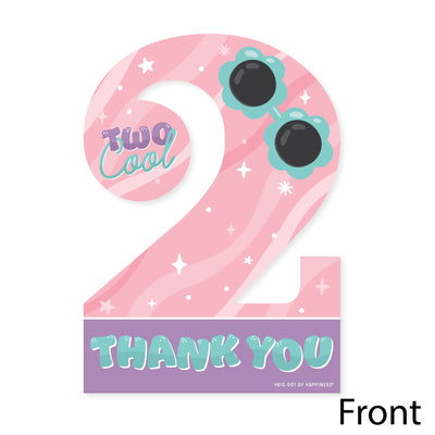 Two Cool - Girl - Shaped Thank You Cards - Pastel 2nd Birthday Party Thank You Note Cards with Envelopes - Set of 12