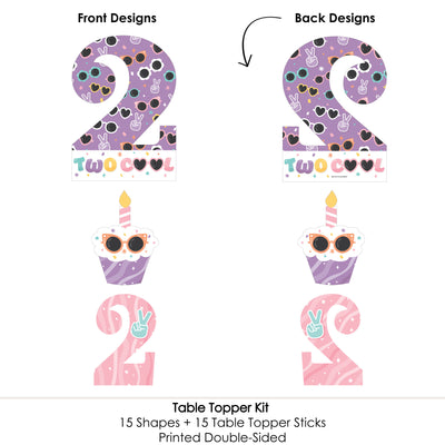 Two Cool - Girl - Pastel 2nd Birthday Party Centerpiece Sticks - Table Toppers - Set of 15