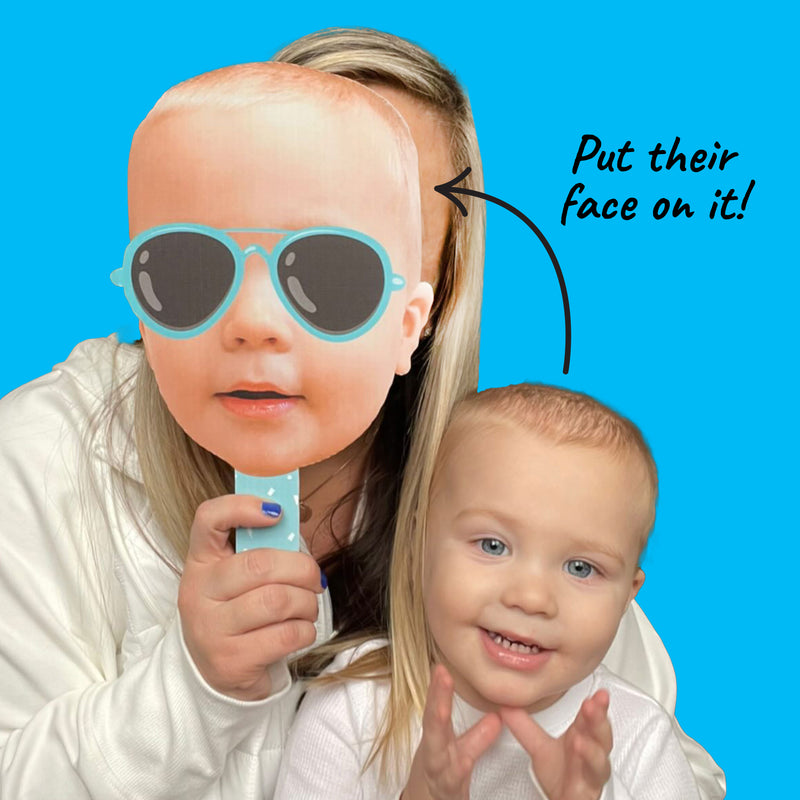 Custom Photo Two Cool - Boy - Blue 2nd Birthday Party Head Cut Out Photo Booth and Fan Props - Fun Face Cutout Paddles - Set of 6