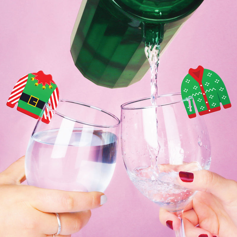 Ugly Sweater - Holiday and Christmas Party Wine Glass Charms - Acrylic Drink Markers - Set of 20