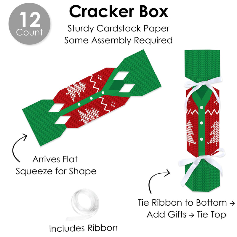 Ugly Sweater - No Snap Holiday and Christmas Party Table Favors - DIY Cracker Boxes - Set of 12