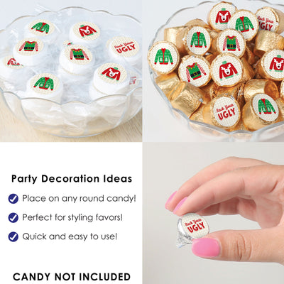 Ugly Sweater - Holiday and Christmas Party Small Round Candy Stickers - Party Favor Labels - 324 Count