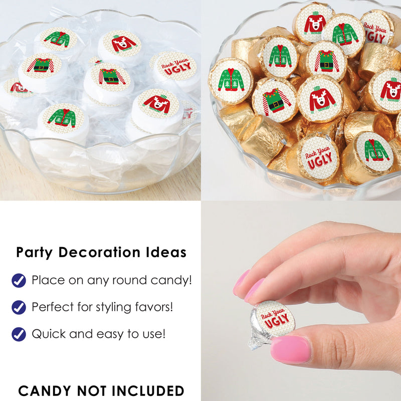 Ugly Sweater - Holiday and Christmas Party Small Round Candy Stickers - Party Favor Labels - 324 Count