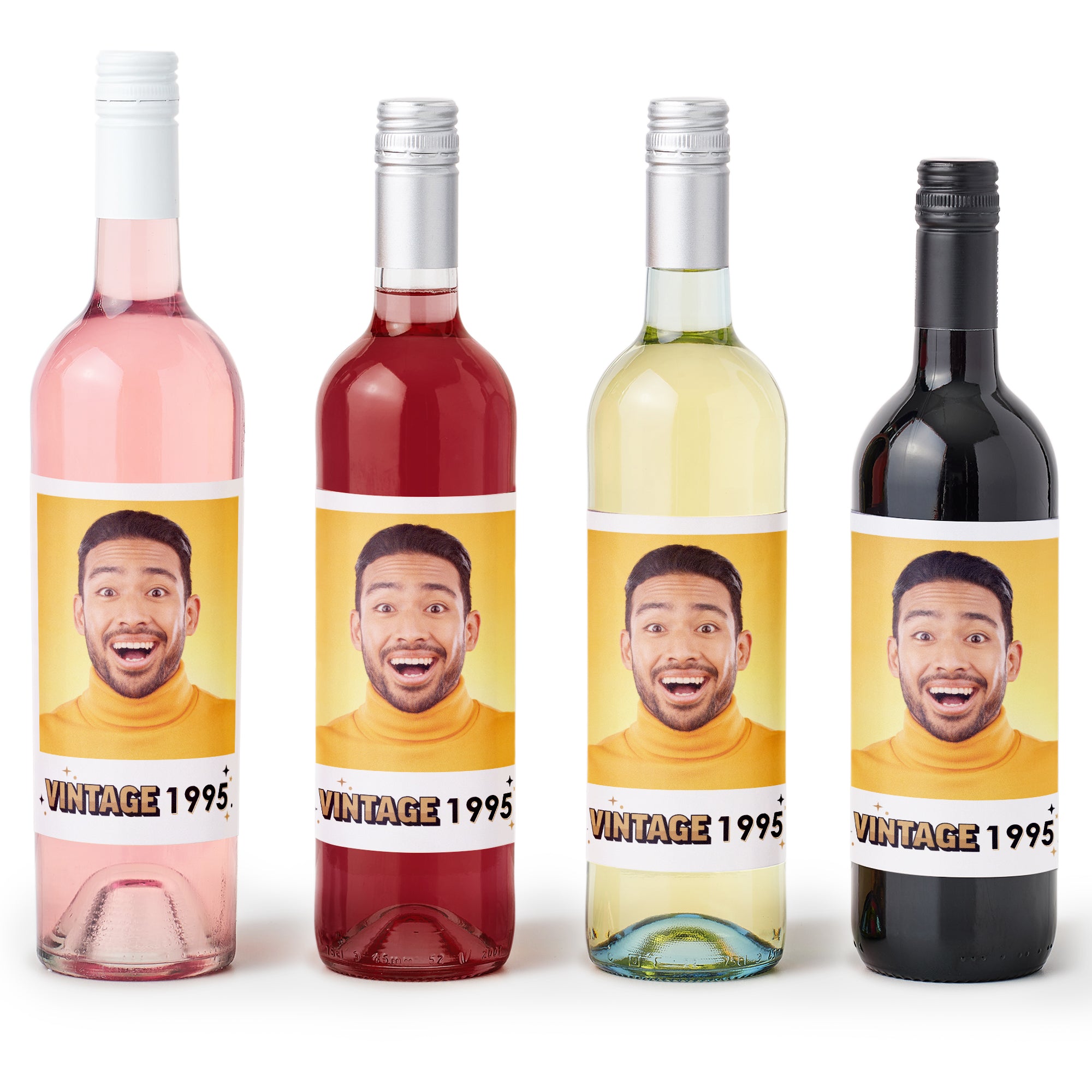 Custom Photo Birthday Wine Bottle Labels – Set Of 4 Personalized Waterproof Stickers For Gifts & Parties, Vintage Style