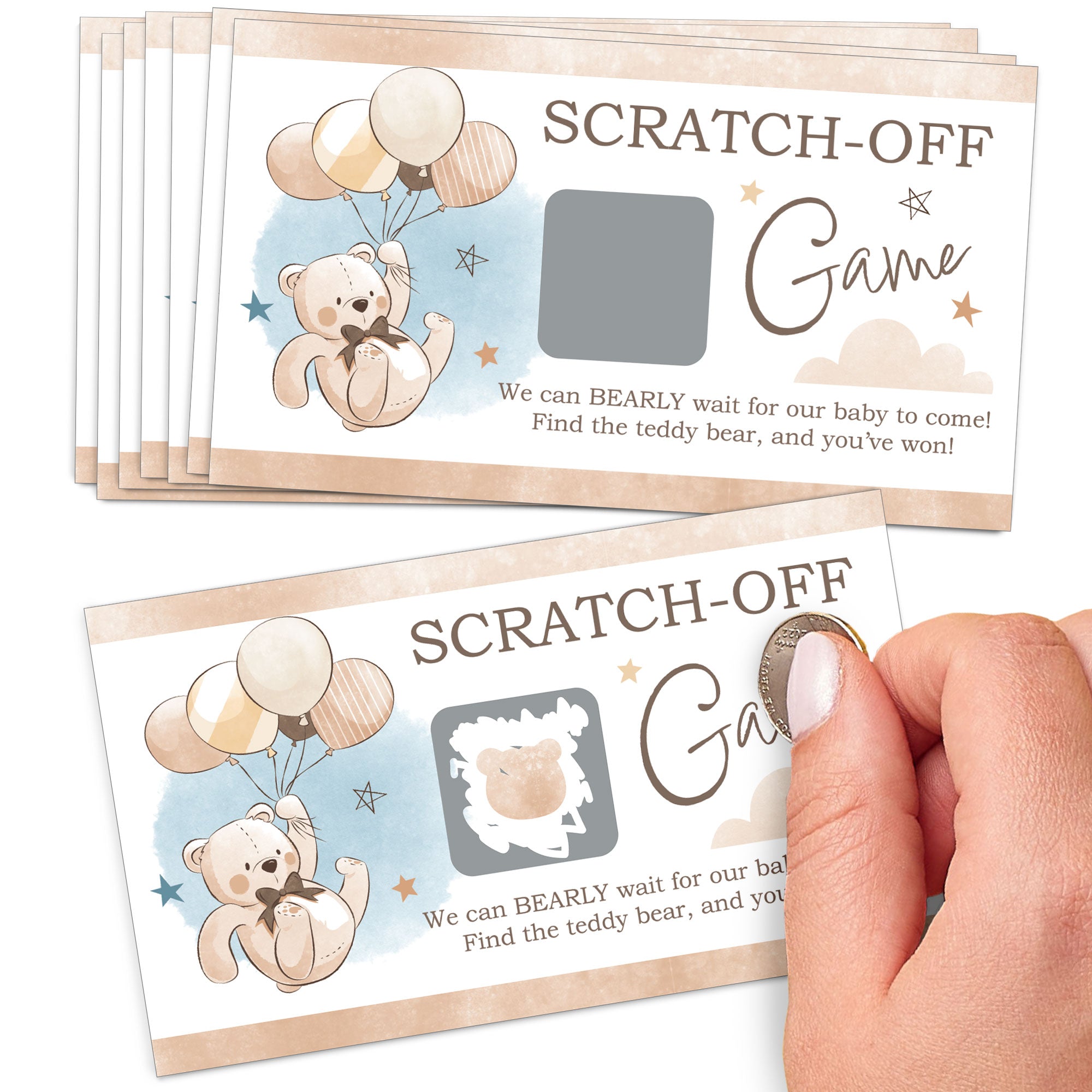 Big Dot of Happiness We Can Bearly Wait - Teddy Bear Baby Shower Game Scratch Off Cards - 22 Count, image size:2000x2000