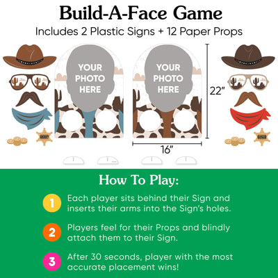 Custom Photo Western Hoedown - Fun Face Wild West Cowboy Party Activity - 2 Player Build-A-Face Party Game