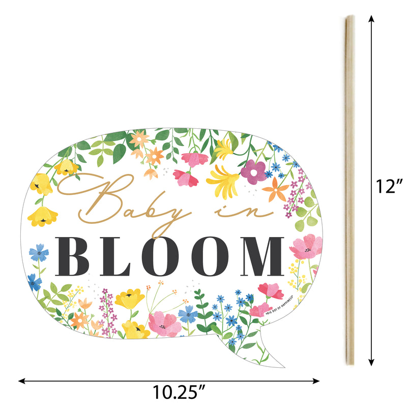 Funny Wildflowers Baby - Boho Floral Baby Shower Photo Booth Props Kit - 10 Piece