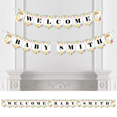 Personalized Wildflowers Baby - Custom Boho Floral Baby Shower Bunting Banner and Decorations - Welcome Baby Custom Name Banner