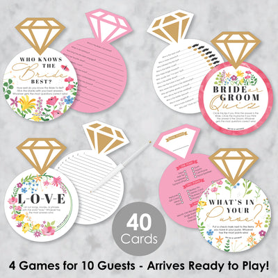 Wildflowers Bride - 4 Boho Floral Bridal Shower Games - 10 Cards Each - Who Knows The Bride Best, Bride or Groom Quiz, What’s in Your Purse and Love - Gamerific Bundle