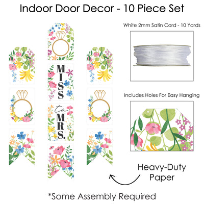 Wildflowers Bride - Hanging Vertical Paper Door Banners - Boho Floral Bridal Shower and Wedding Party Wall Decoration Kit - Indoor Door Decor
