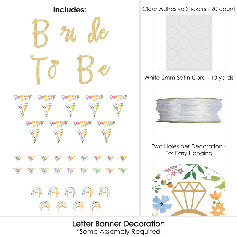 Wildflowers Bride - Boho Floral Bridal Shower and Wedding Party Letter Banner Decoration - 36 Banner Cutouts and No-Mess Real Gold Glitter Bride To Be Banner Letters