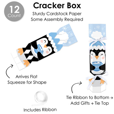 Winter Penguins - No Snap Holiday and Christmas Party Table Favors - DIY Cracker Boxes - Set of 12