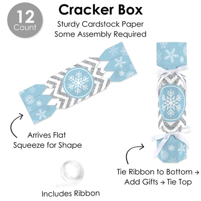 Winter Wonderland - No Snap Snowflake Holiday Party and Winter Wedding Party Table Favors - DIY Cracker Boxes - Set of 12