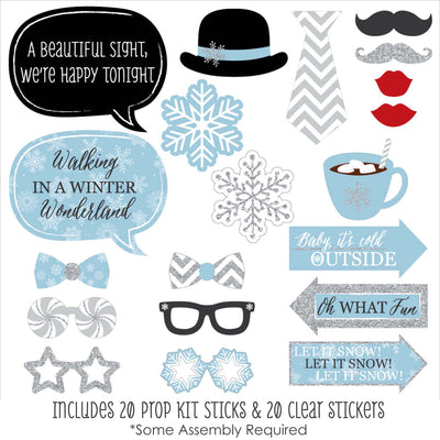 Winter Wonderland - Snowflake Holiday Party and Winter Wedding Photo Booth Props Kit - 20 Count