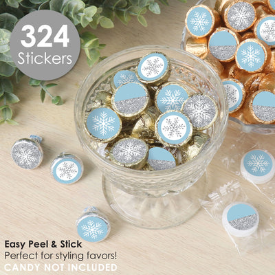 Winter Wonderland - Snowflake Holiday Party and Winter Wedding Small Round Candy Stickers - Party Favor Labels - 324 Count