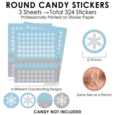 Winter Wonderland - Snowflake Holiday Party and Winter Wedding Small Round Candy Stickers - Party Favor Labels - 324 Count