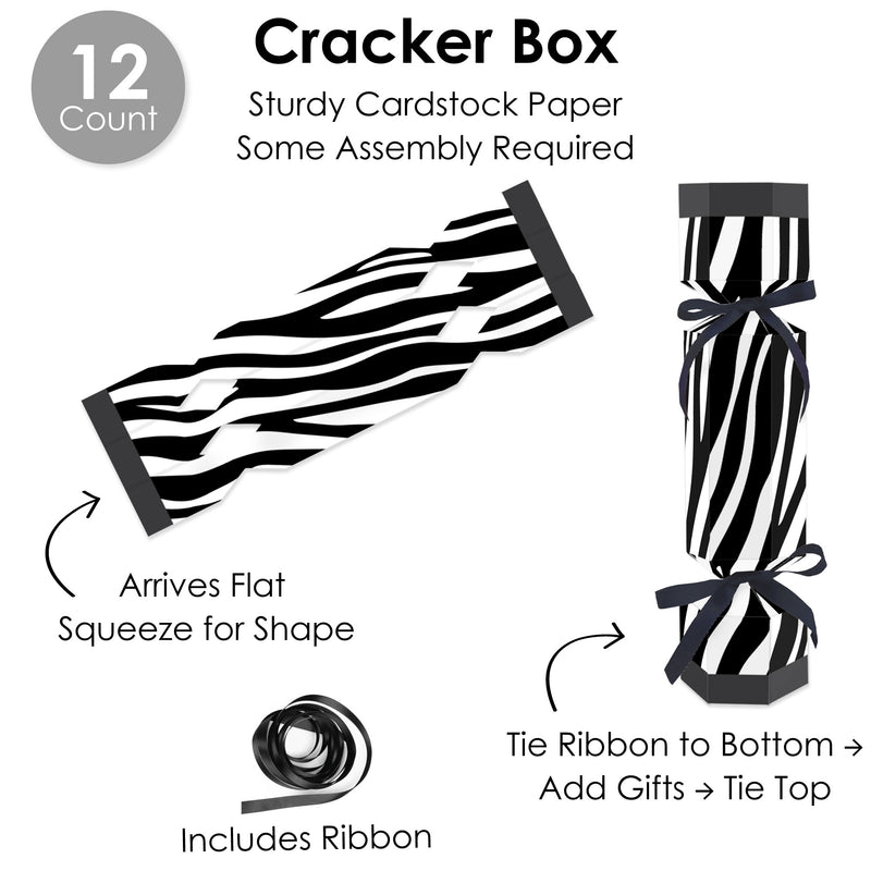 Zebra Print - No Snap Safari Party Table Favors - DIY Cracker Boxes - Set of 12