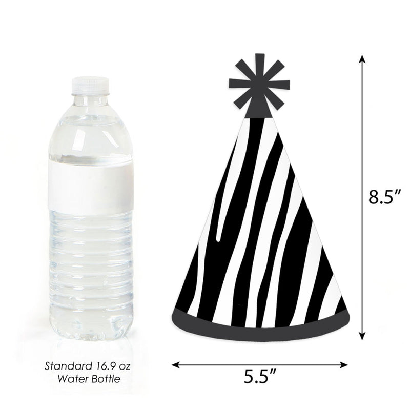 Zebra Print - Cone Happy Birthday Party Hats for Kids and Adults - Set of 8 (Standard Size)