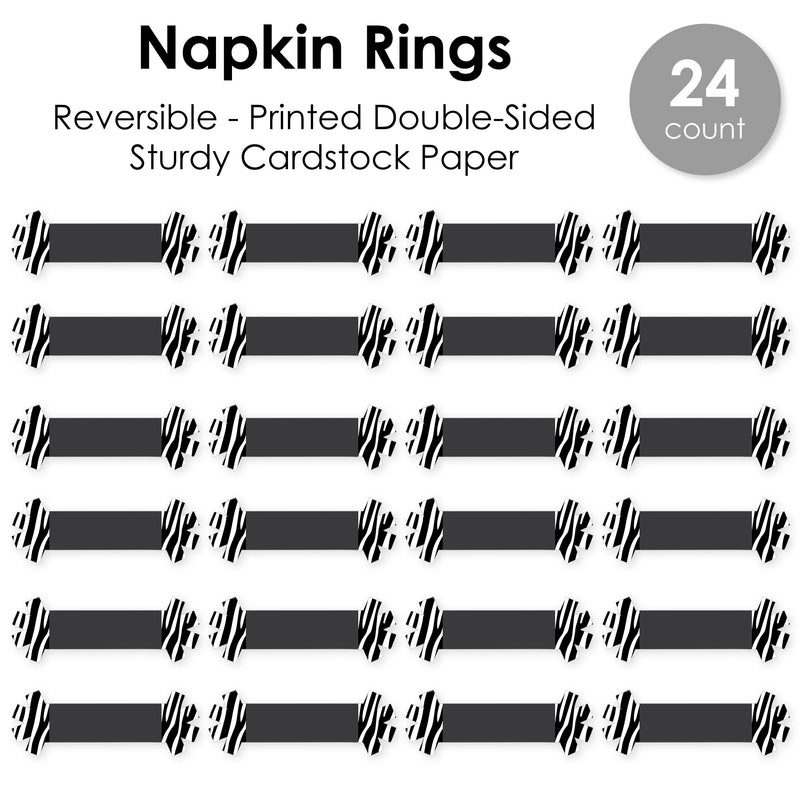 Zebra Print - Safari Party Paper Napkin Holder - Napkin Rings - Set of 24