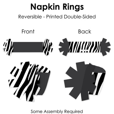 Zebra Print - Safari Party Paper Napkin Holder - Napkin Rings - Set of 24