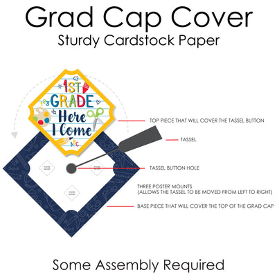 1st Grade Here I Come - Kids Kindergarten Graduation Cap Decorations Kit - Grad Cap Cover