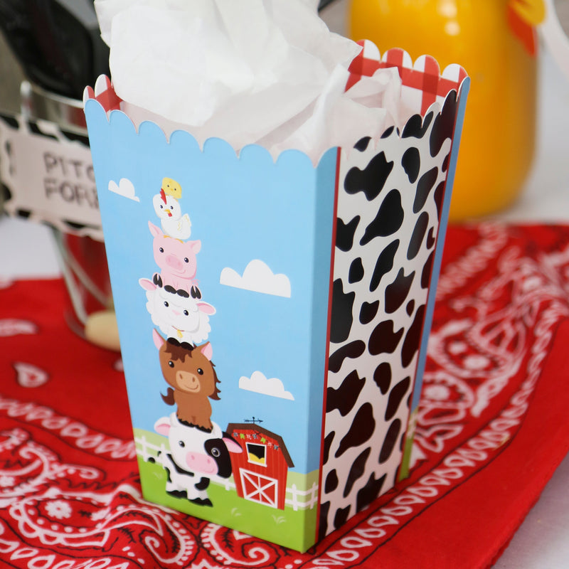 Farm Animals - Baby Shower or Birthday Party Favor Popcorn Treat Boxes - Set of 12