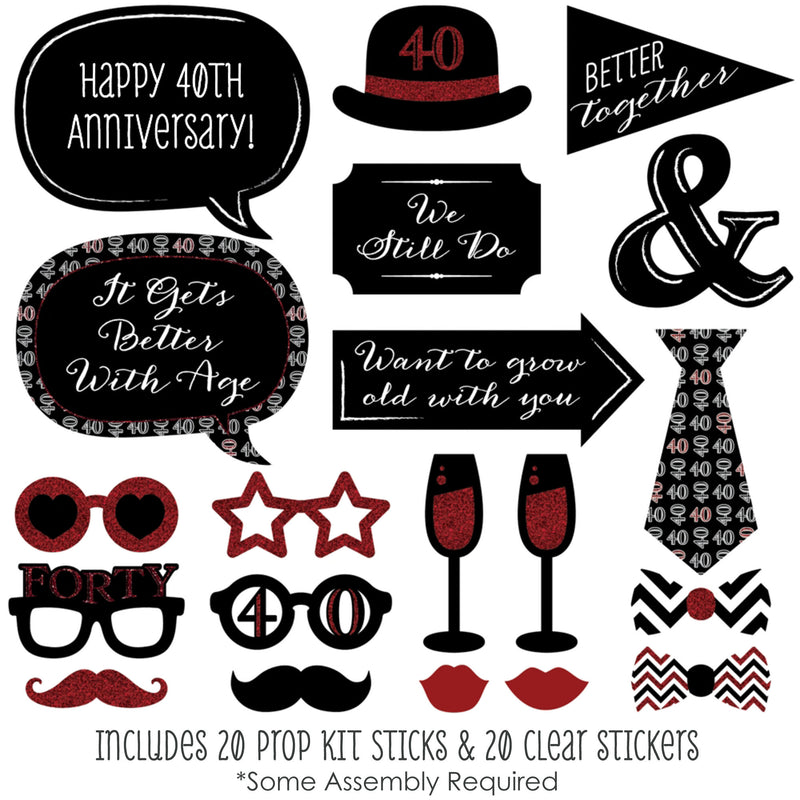 We Still Do - 40th Wedding Anniversary - Anniversary Party Photo Booth Props Kit - 20 Count