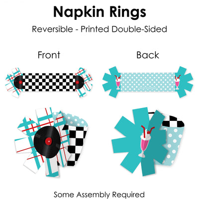 50’s Sock Hop - 1950s Rock N Roll Party Paper Napkin Holder - Napkin Rings - Set of 24
