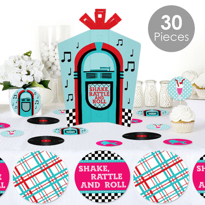 50's Sock Hop - 1950s Rock N Roll Party Decor and Confetti - Terrific Table Centerpiece Kit - Set of 30