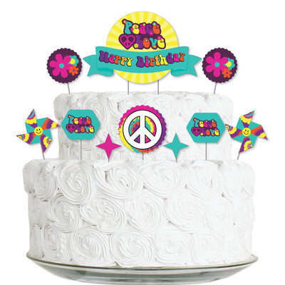 60's Hippie - 1960s Groovy Birthday Party Cake Decorating Kit - Happy Birthday Cake Topper Set - 11 Pieces