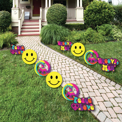 60's Hippie - 1960s Groovy Lawn Decorations - Outdoor Yard Art Decorations - 10 Piece