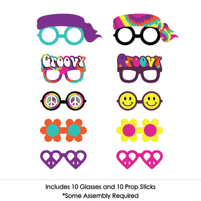 60's Hippie Glasses - Paper Card Stock 1960s Groovy Party Photo Booth Props Kit - 10 Count