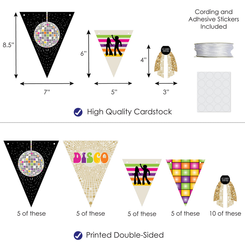 70’s Disco - DIY 1970s Disco Fever Party Pennant Garland Decoration - Triangle Banner - 30 Pieces