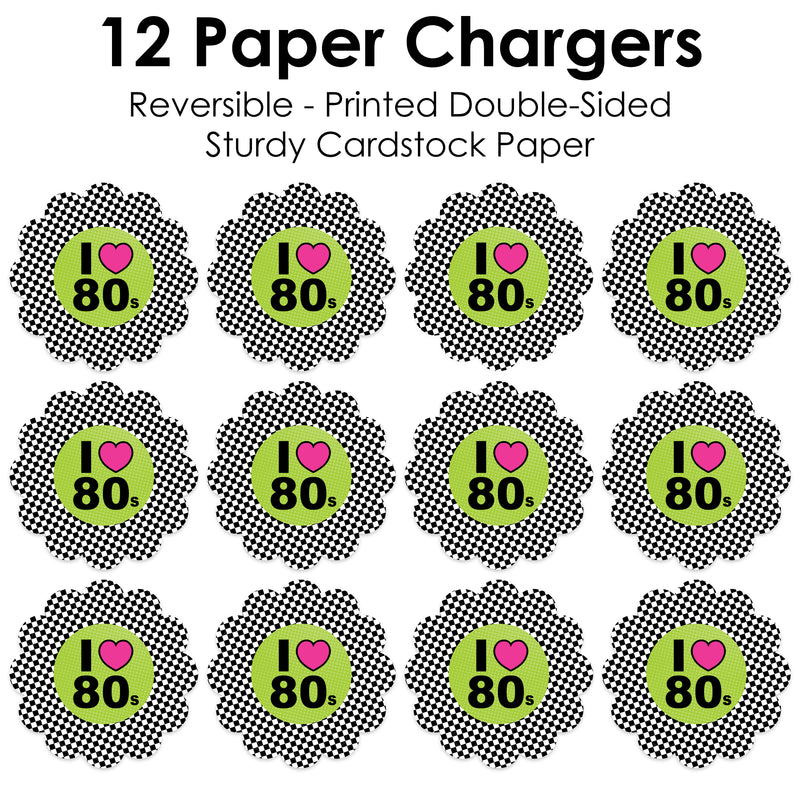 80’s Retro - Totally 1980s Party Round Table Decorations - Paper Chargers - Place Setting For 12