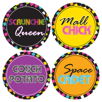 80's Retro - Totally 1980s Party Funny Name Tags - Party Badges Sticker Set of 12