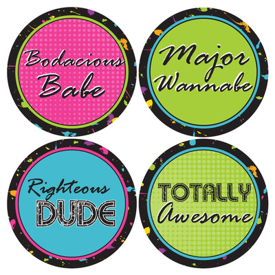 80's Retro - Totally 1980s Party Funny Name Tags - Party Badges Sticker Set of 12