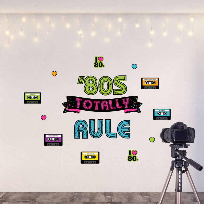 80’s Retro - Peel and Stick Totally 1980s Party Decoration - Wall Decals Backdrop