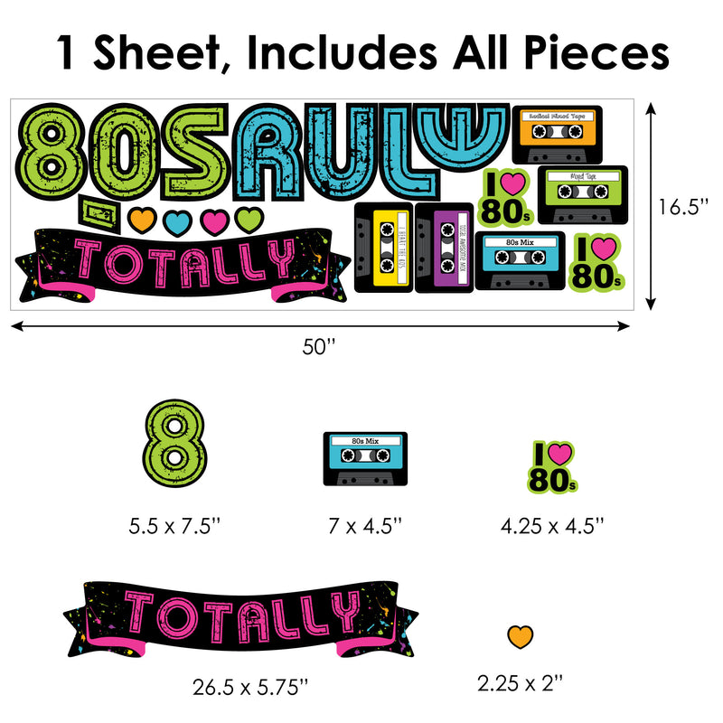 80’s Retro - Peel and Stick Totally 1980s Party Decoration - Wall Decals Backdrop
