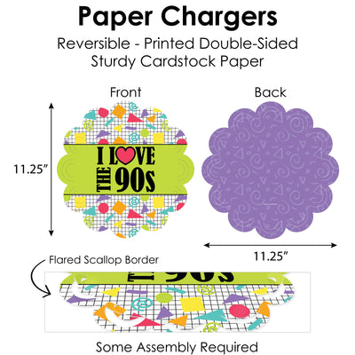 90’s Throwback - 1990s Party Paper Charger and Table Decorations - Chargerific Kit - Place Setting for 8