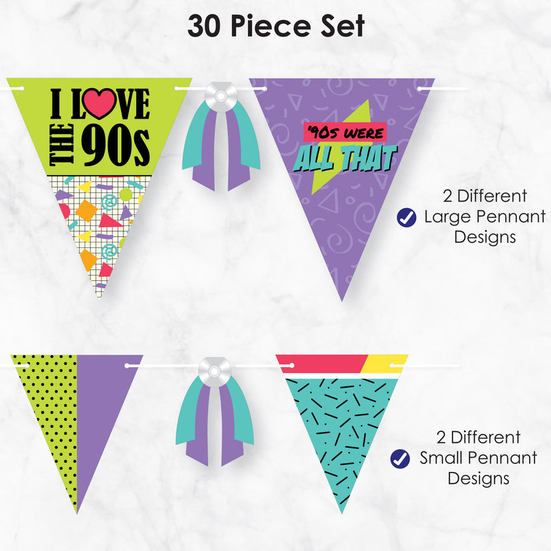 90’s Throwback - DIY 1990s Party Pennant Garland Decoration - Triangle Banner - 30 Pieces