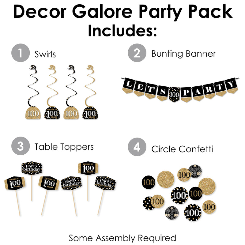 Adult 100th Birthday - Gold - Birthday Party Supplies Decoration Kit - Decor Galore Party Pack - 51 Pieces