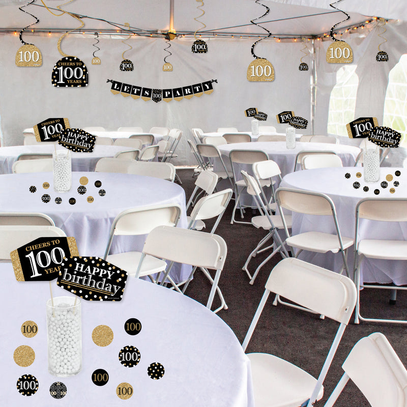 Adult 100th Birthday - Gold - Birthday Party Supplies Decoration Kit - Decor Galore Party Pack - 51 Pieces