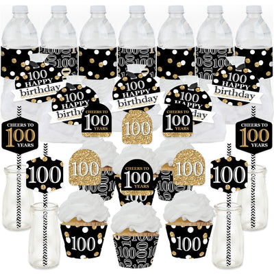 Adult 100th Birthday - Gold - Birthday Party Favors and Cupcake Kit - Fabulous Favor Party Pack - 100 Pieces